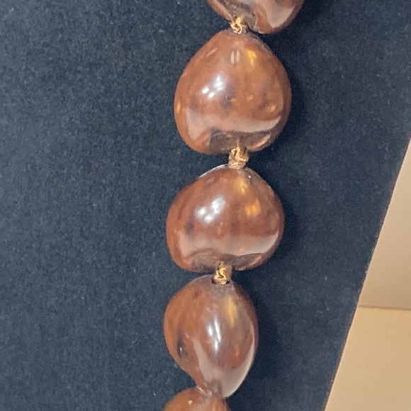 36" Long Kukui Nut Necklace Hawaii Wedding Lei Luau Brown - Picture 3 of 9